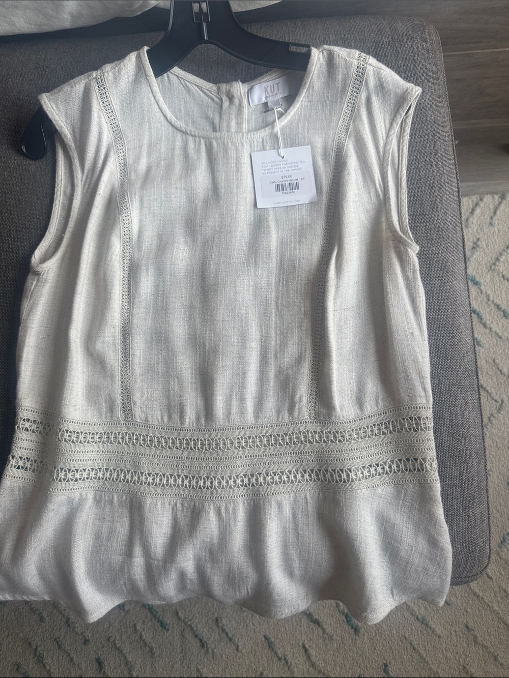 Kut from the Kloth Cream Linen-Blend Sleeveless Lace-Trim Top
